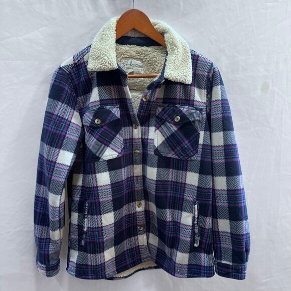 Women's Soho Plaid Button-Up Fleece Shirt Sweater Size Small - Picture 1 of 7